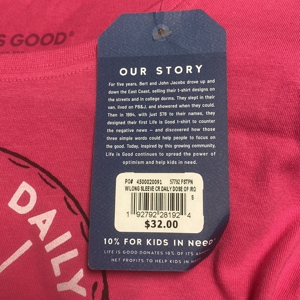 NWT LIFE IS GOOD Long Sleeve Crusher Tee Golf Pink Sz Small - Picture 7 of 7